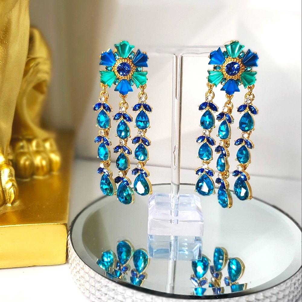 Most Beautiful YOSCA Blue Jeweled Drippy Earrings